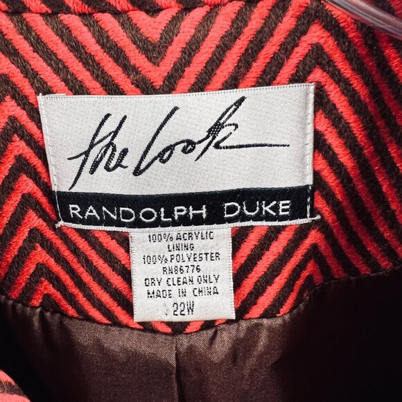 Randolph Duke Womens Plus 22W Red Black Chevron Zip-Front Jacket Retro Statement - Picture 4 of 7